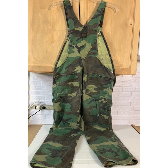 Liberty Camo Overalls Men's 38x30 Green Woodland Bib Workwear Denim - Picture 2 of 4